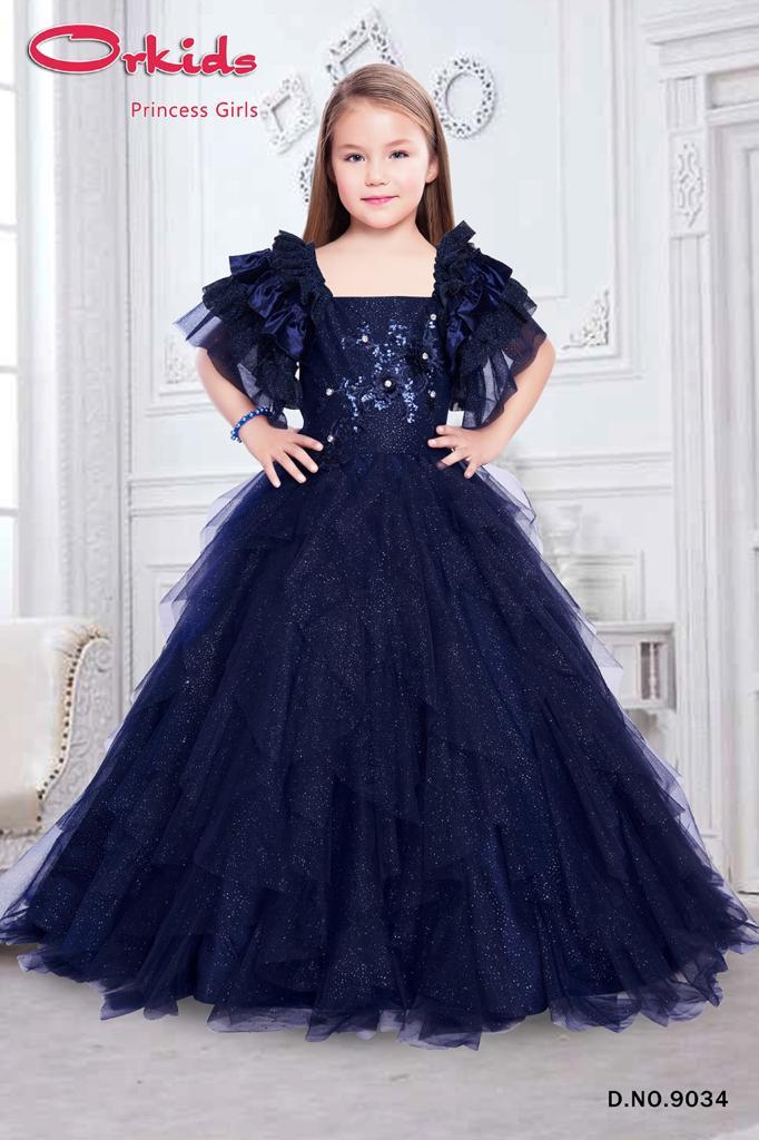 Orkids Blue Layered Princess Gown - Main Image
