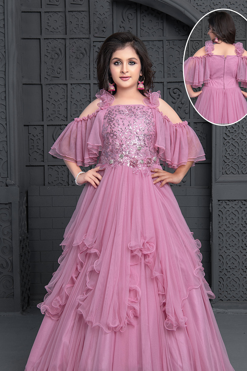 MARCY Girl's Full Length Party Rani Pink Gown Dress : Amazon.in: Clothing &  Accessories