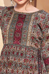 Printed Grey Silk Sharara suit.