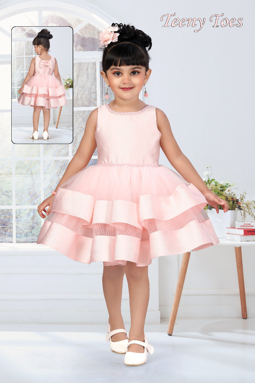 Teeny Toes Peach Layered Partywear Frock