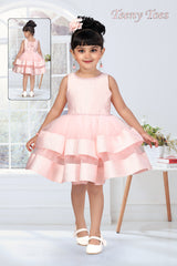 Teeny Toes Peach Layered Partywear Frock